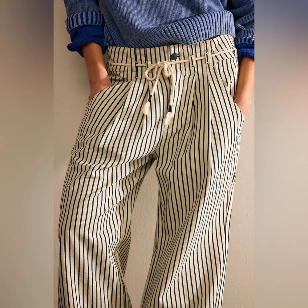 Free People Striped Wide Leg Pants - Black and White - Picture 4 of 7